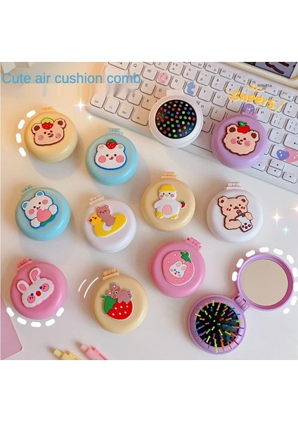12 Taç Oyuncak Ayı 1 Adet Kawaii Silikon Tek Taraflı Taşınabilir Makyaj Aynası Tarak ile Karton Kız Katlanır Küçük Yuvarlak Ayna Mini Boyutu (Yurt Dışından)