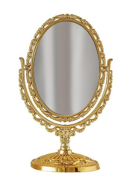 Altın Küçük Retro Makyaj Aynası Dönebilen Oval Çerçeve Standı Çift Taraflı Kozmetik Ayna Kadınlar Için (Yurt Dışından)