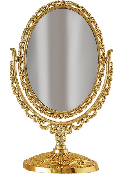 Altın Küçük Retro Makyaj Aynası Dönebilen Oval Çerçeve Standı Çift Taraflı Kozmetik Ayna Kadınlar Için (Yurt Dışından) fiyatları