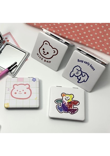 05 Makyaj Aynası Taşınabilir Büyüteç El Kare Makyaj Ayakta Vanity Katlanabilir Cep Aynası Sevimli Kompakt Kızlar (Yurt Dışından) indirimleri