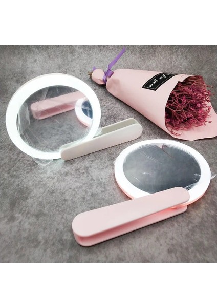 Beyaz LED Döner Anahtar Makyaj Aynası Kalp Ayna Kadın Pembe Beyaz USB Şarj Sevimli Kullanışlı El Lüks Yuvarlak Özel Etiket (Yurt Dışından) modelleri