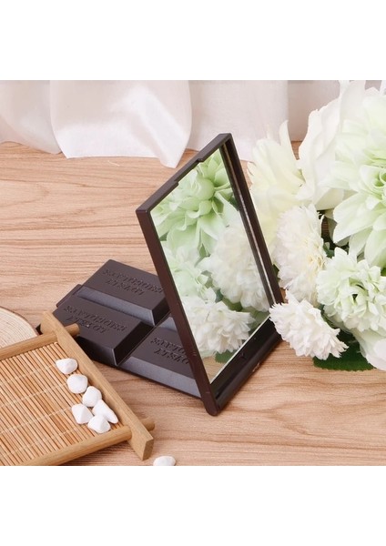 Koyu Kahve Katlanabilir Kompakt Ayna Taşınabilir Makyaj Aynası Çikolata Kare El Aynası Makyaj Makyaj Aynası Cep Kozmetik Aynalar (Yurt Dışından)