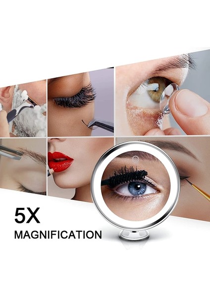 St Beyaz LED Makyaj Aynaları Işıklar ile 5x Büyüteç Taşınabilir Yuvarlak Seyahat Masaüstü Makyaj Masası Aynası Sonsuzluk Işık Up Akıllı Kozmetik Aracı (Yurt Dışından) indirimleri