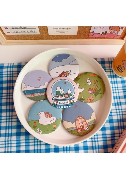 4 Yeni Kpop Bangtan Ördek Kız Karikatür Sevimli Ayna Mini Taşınabilir Cep Çantası Küçük Ayna Teneke Küçük Minik Yuvarlak Ayna Makyaj (Yurt Dışından) modelleri