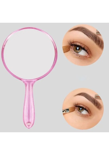 Pembe Çift Taraflı El Aynası 1x/3x Büyüteçli Ayna Saplı Şeffaf El Aynası Yuvarlak Şekil Makyaj Aynası (Yurt Dışından) modelleri