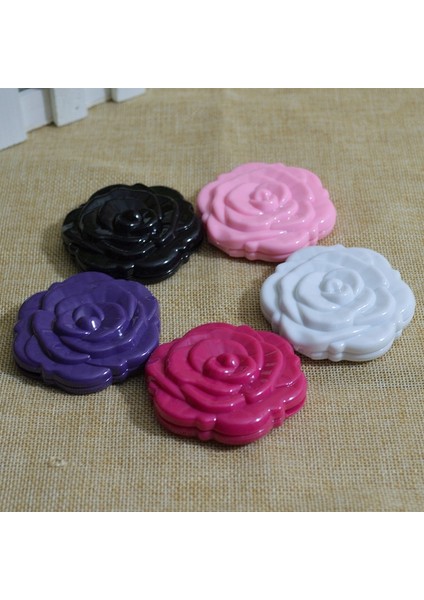 Pembe Mini Vintage Retro Gül Çiçek Şekli 3D Stereo Çift Taraflı Kozmetik Makyaj Kompakt Ayna 4 Renk Seçin (Yurt Dışından)