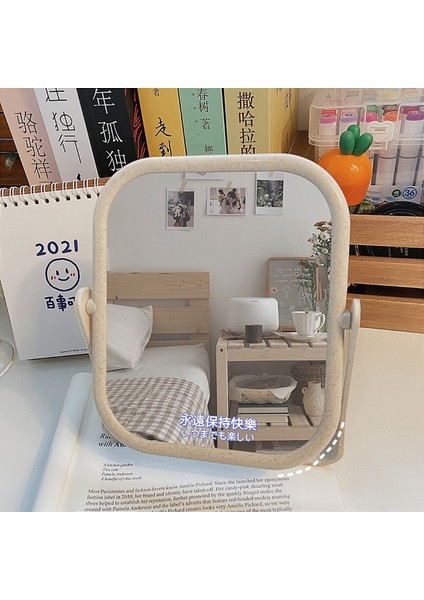 Pembe Yuvarlak Şekil Makyaj Aynası Ahşap Bayanlar Makyaj Masaüstü Dönen Ahşap Ayna Birleştirin Dikdörtgen Şekli Kozmetik Çift Taraflı Ayna (Yurt Dışından) fırsatları