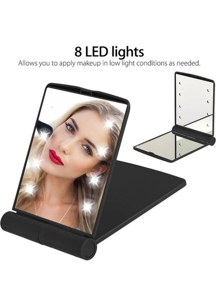 Mor Lambalar Kadın Katlanabilir Makyaj Aynaları 1 Adet 8 LED Işıkları Bayan Kozmetik El Katlanır Taşınabilir Kompakt Cep Aynası (Yurt Dışından) indirimleri