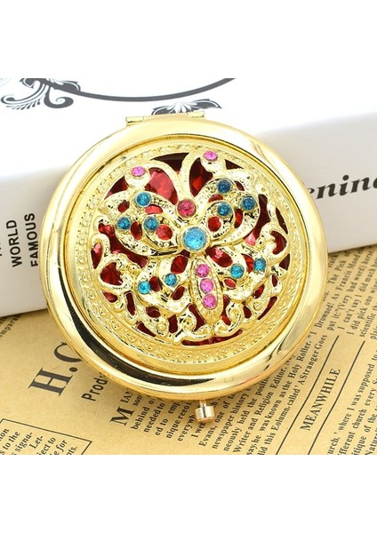 Altın Metal Bronz Yuvarlak Makyaj Aynası Küçük Katlanabilir Içi Boş Büyüteç Cep El Aynası Kompakt Vintage Çift Taraflı Makyaj Araçları (Yurt Dışından)