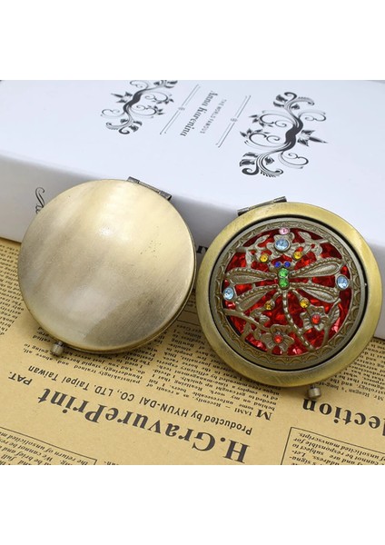 Altın Metal Bronz Yuvarlak Makyaj Aynası Küçük Katlanabilir Içi Boş Büyüteç Cep El Aynası Kompakt Vintage Çift Taraflı Makyaj Araçları (Yurt Dışından) fırsatları