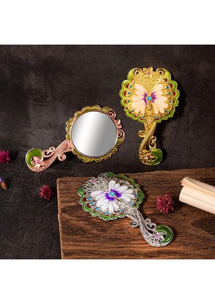 Pembe 1 Adet Sevimli Vintage Bayanlar Kelebek Repousse Yuvarlak Makyaj El Tutma Aynası Prenses Bayan Makyaj Güzellik Dresser Hediye (Yurt Dışından) indirimleri