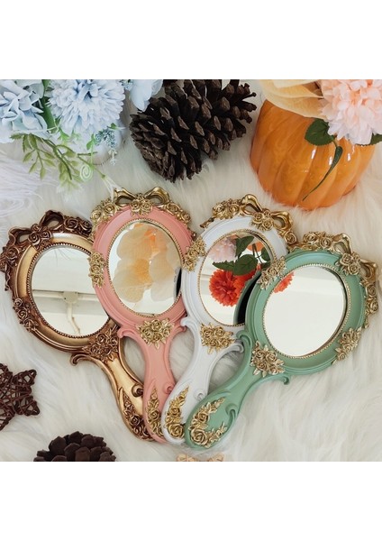 Yeşil Yeni Makyaj Aynası Retro Avrupa Tarzı Dikdörtgen El Tutma Kozmetik Ayna Kolu Tek Taraflı Masaüstü Prenses Makyaj Aynası (Yurt Dışından) modelleri