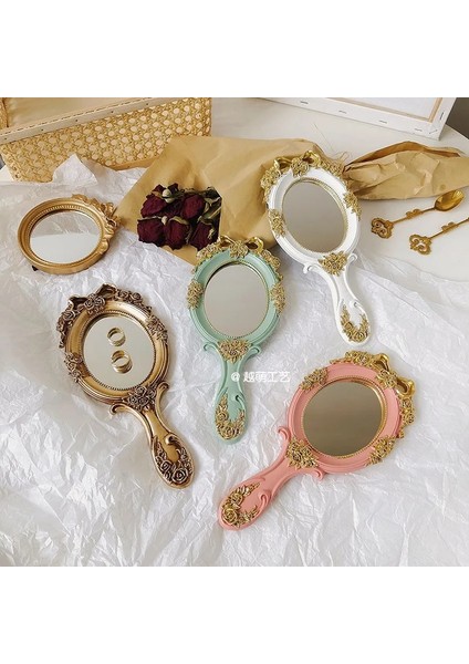Yeşil Yeni Makyaj Aynası Retro Avrupa Tarzı Dikdörtgen El Tutma Kozmetik Ayna Kolu Tek Taraflı Masaüstü Prenses Makyaj Aynası (Yurt Dışından) indirimleri