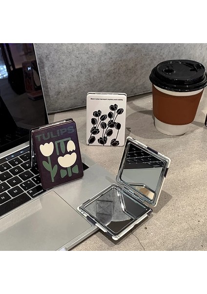 Siyah Çiçek 1 Adet Taşınabilir Katlanır Ayna Çift Taraflı Mini Makyaj Aynası Büyütme Katlanabilir Cep Seyahat Güzellik Kozmetik Aracı Kız Kadın (Yurt Dışından) fiyatları