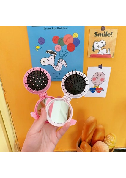 Turuncu 1 Adet Sevimli Katlanır Hava Yastığı Tarak Ayna ile Kompakt Cep Boyutu Taşınabilir Seyahat Saç Fırçası Kozmetik Ayna Kafa Masajı Relax (Yurt Dışından)