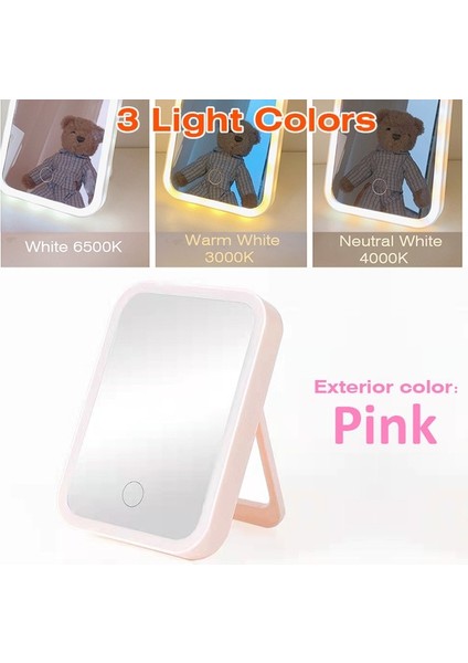 3 Renk Pembe LED Makyaj Aynası Masaüstü Şarj Edilebilir Taşınabilir Lamba Katlanır Taşınabilir Ayna Seyahat Vanity Görünümlü Cam Işık Dolgu Işığı (Yurt Dışından)