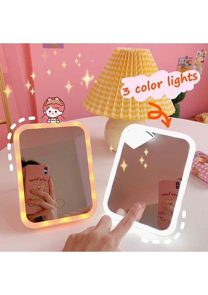 3 Renk Pembe LED Makyaj Aynası Masaüstü Şarj Edilebilir Taşınabilir Lamba Katlanır Taşınabilir Ayna Seyahat Vanity Görünümlü Cam Işık Dolgu Işığı (Yurt Dışından) modelleri