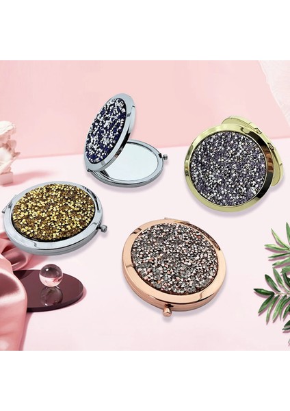 B Kristal Rhinestone Yuvarlak Çift Taraflı Makyaj Aynası Taşınabilir Mini Cep Aynası Yapmak 70 Snaps Altın Gül Altın Gümüş Küçük Ayna (Yurt Dışından)