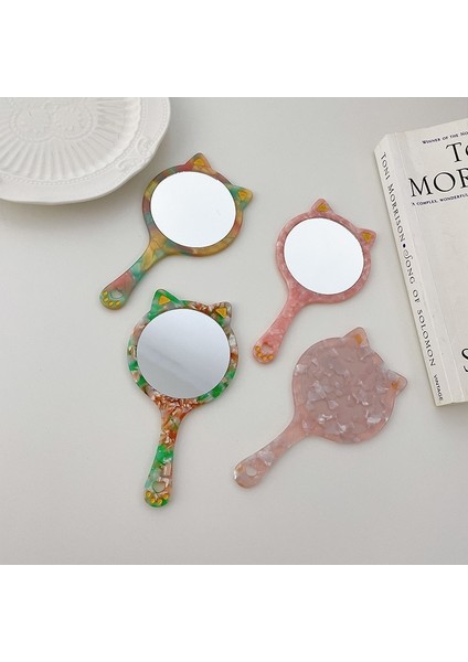 3 Kore Moda Kedi Şekli Asetik Asit Geometrik Ayna Taşınabilir El Aynası Günlük Makyaj Küçük Ayna (Yurt Dışından)