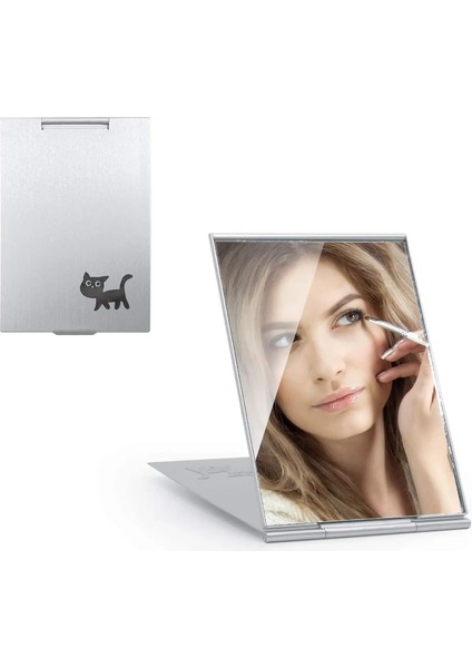 10X6.8CM Kedi Yeni Stil Taşınabilir Katlanır Ayna, Ultra Ince Dayanıklı Makyaj Aynası, Seyahat Için Küçük Masa Aynası, Alüminyum Kabuk, 4 Boyut (Yurt Dışından)