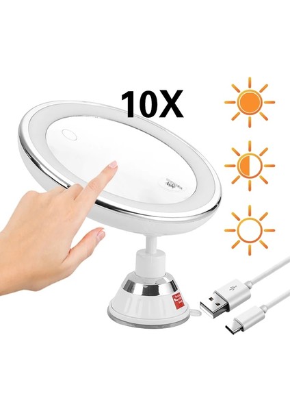 Wdl Touch 10X LED Makyaj Masası Aynası Işıkları ile 360 Derece Döndürme 10X Büyüteç Kadın Makyaj Araçları Yuvarlak Ayakta Masa Makyaj Aynaları (Yurt Dışından)