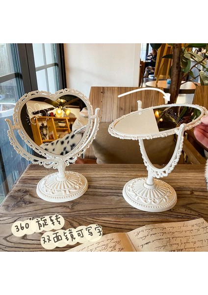 C Avrupa Tarzı Retro Çift Taraflı Makyaj Aynası Güzel Kız Oval Prenses Kozmetik Ayna Yatak Odası Kalp Şeklinde Boy Aynası (Yurt Dışından)