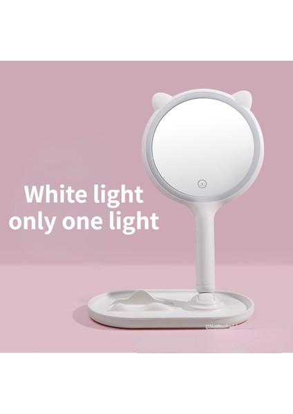 1 Işık Beyaz USB Şarj Makyaj Aynası LED Işık Beyaz Banyo Seyahat Vanity Kozmetik Ayna Açık Pembe Kedi Kulak Masa Aynaları (Yurt Dışından)