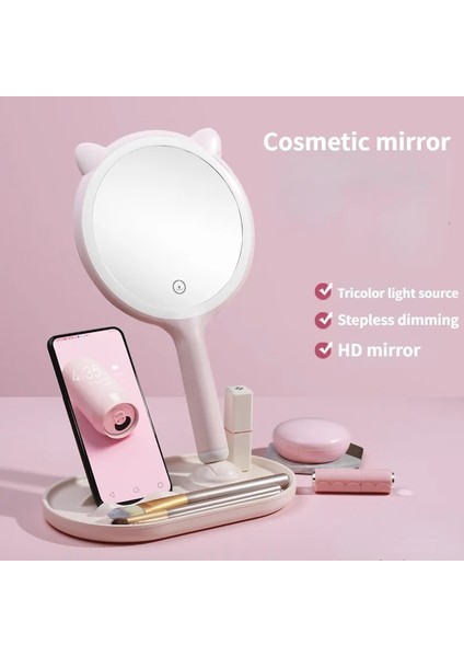 1 Işık Beyaz USB Şarj Makyaj Aynası LED Işık Beyaz Banyo Seyahat Vanity Kozmetik Ayna Açık Pembe Kedi Kulak Masa Aynaları (Yurt Dışından) fiyatları