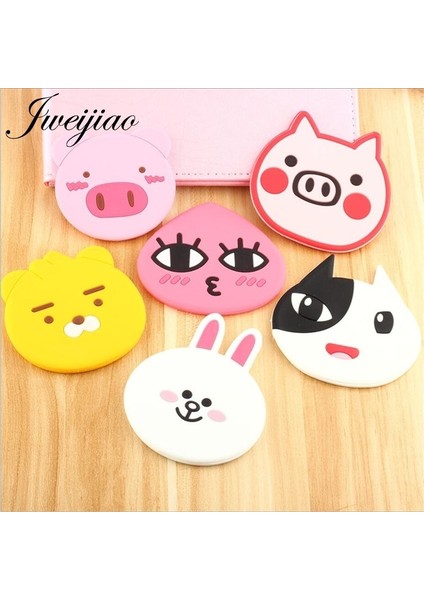 07 Jweıjıao Sevimli Karikatür Hayvan Silika Jel Ördek Panda Kurbağa Domuz Tavşan Kedi Ayı Aslan Bir Tarafı El Makyaj Seyahat Çanta Ayna (Yurt Dışından) fırsatları