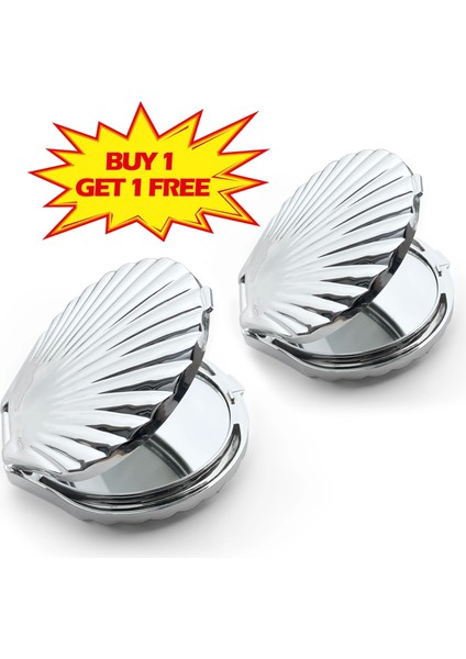 Şerit ve Mavi Kabuk Şeklinde Kozmetik Ayna, Lüks Şerit El Aynası 1 Alana 1 Bedava Makyaj Aynası (Yurt Dışından) fiyatları