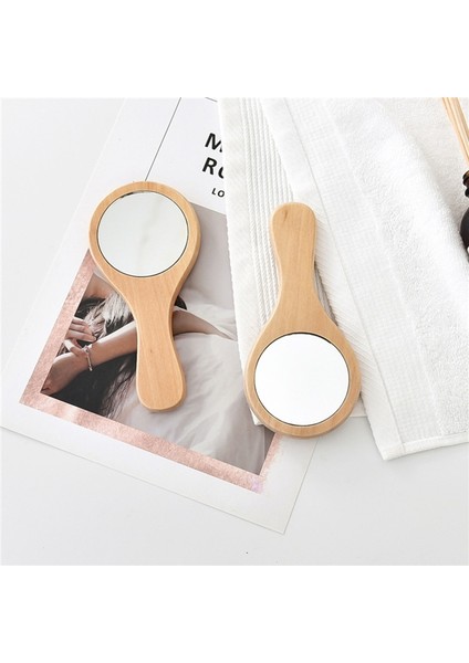 Pu Yeni Doğal Ahşap Ayna Ahşap El Aynası Vintage Taşınabilir Kompakt Makyaj Vanity El Ayna Kadınlar Için Kolu ile Seyahat (Yurt Dışından) fırsatları