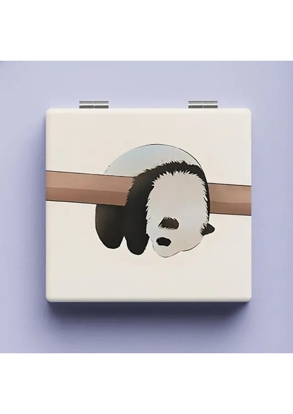 Sıkılmış Panda Yağlıboya Makyaj Aynası 2x Büyüteç Kozmetik Ayna Taşınabilir Kadın Katlanır Çift Taraflı Küçük Ayna Güzellik Araçları (Yurt Dışından)
