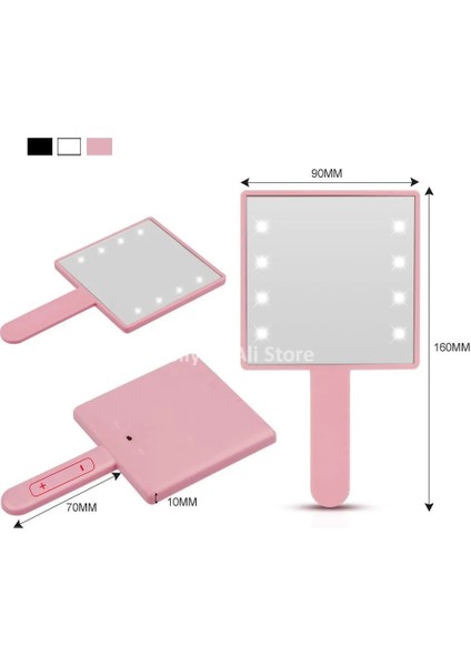 Pembe Kulak LED El Aynası Makyaj Taşınabilir Kompakt El Aynası 8x LED Boncuklu Seyahat Hd Büyük Kare Kozmetik Ayna Saplı (Yurt Dışından) fiyatları