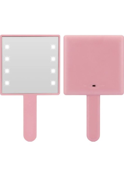Pembe Kulak LED El Aynası Makyaj Taşınabilir Kompakt El Aynası 8x LED Boncuklu Seyahat Hd Büyük Kare Kozmetik Ayna Saplı (Yurt Dışından) modelleri