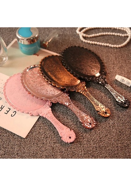 Siyah Vintage Oyma El Makyaj Masası Aynası Makyaj Aynası Spa Salon Makyaj Vanity El Aynası Kolu Kozmetik Kompakt Ayna Kadınlar Için (Yurt Dışından) modelleri