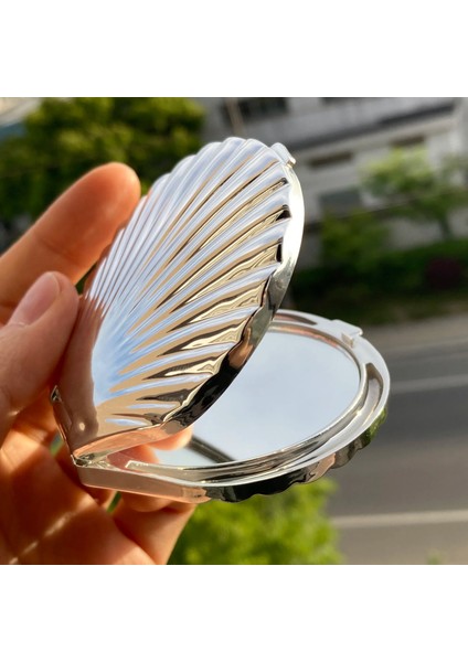 Şerit ve Mavi Kabuk Şeklinde Kozmetik Ayna, Lüks Şerit El Aynası 1 Alana 1 Bedava Makyaj Aynası (Yurt Dışından) indirimleri