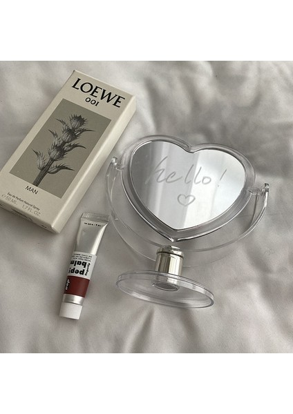 Beyaz Akrilik Çift Taraflı Kalp Şeklinde Makyaj Aynası Dönebilen Masaüstü Standı Masa Kompakt Ayna Dresser 3 Renk (Yurt Dışından)