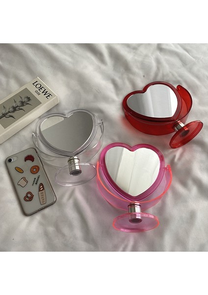 Beyaz Akrilik Çift Taraflı Kalp Şeklinde Makyaj Aynası Dönebilen Masaüstü Standı Masa Kompakt Ayna Dresser 3 Renk (Yurt Dışından) fiyatları