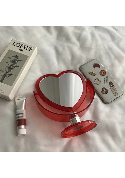 Kırmızı 1 Adet Akrilik Çift Taraflı Makyaj Aynası Sevimli Kalp Şeklinde Kozmetik Ayna, Şeffaf Taban Ev Yatak Odası Masaüstü Makyaj Aynası (Yurt Dışından)