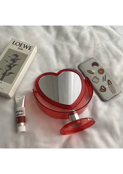 Kırmızı 1 Adet Akrilik Çift Taraflı Makyaj Aynası Sevimli Kalp Şeklinde Kozmetik Ayna, Şeffaf Taban Ev Yatak Odası Masaüstü Makyaj Aynası (Yurt Dışından) indirimleri