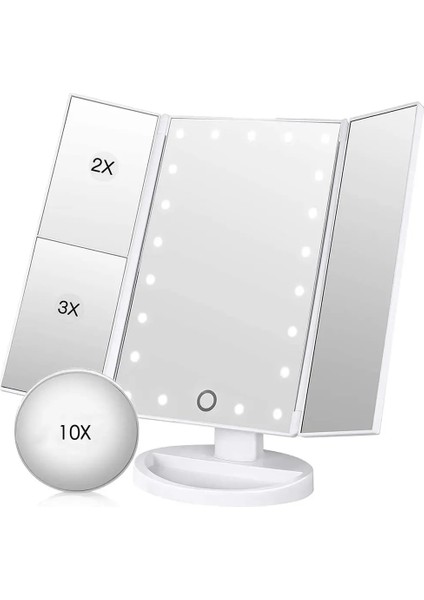 10X 22 LED Işık Makyaj Aynası 1X/2X/3X/10X Büyüteç Profesyonel Dokunmatik Ekran Kozmetik Ayna 180 Derece Dönen (Yurt Dışından)