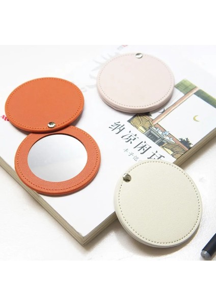 Turuncu Taşınabilir Pu Kozmetik Ayna Mini Yuvarlak Makyaj Aynası Katlanır Cep Kompakt Ayna Seyahat Aksesuarları (Yurt Dışından) modelleri