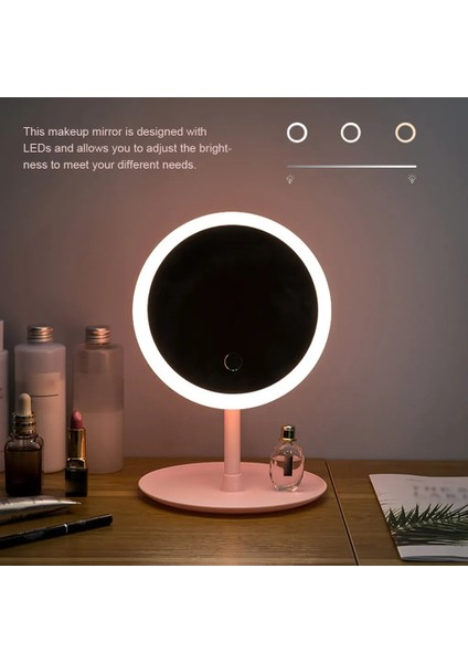 Pembe Tip 2 LED Işık Makyaj Aynası Ayarlanabilir Kısılabilir USB Masa Üstü Kozmetik Aynalar Depolama Çanak Ev Gereçleri (Yurt Dışından)