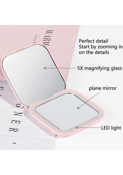 Siyah Makyaj Aynası Yumuşak Işık Büyüteç Ayna 5 Kez Büyütme Mini Ayna LED Makyaj Aynası Cep Kozmetik Ayna Güzellik (Yurt Dışından) indirimleri
