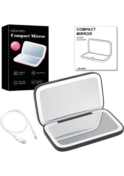 Büyük 5x Çift Lamba B Mini Kompakt LED Makyaj Aynası Işık Cepli Taşınabilir Seyahat Pembe Siyah Katlanabilir Kozmetik Küçük Makyaj AYNALARI10X Büyütme (Yurt Dışından)