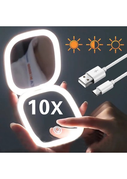 Büyük 5x Çift Lamba B Mini Kompakt LED Makyaj Aynası Işık Cepli Taşınabilir Seyahat Pembe Siyah Katlanabilir Kozmetik Küçük Makyaj AYNALARI10X Büyütme (Yurt Dışından) modelleri