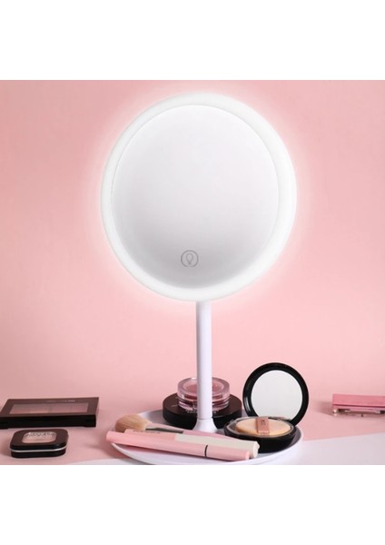 Pembe 3 Renkli 5x LED Makyaj Aynası Işık ile Bayanlar Depolama Makyaj Lambası Masaüstü Makyaj Masası Aynası Yuvarlak Şekil Kozmetik Aynalar Kadınlar Noel Hediyeleri (Yurt Dışından) fırsatları