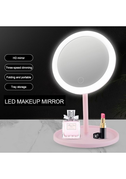 Pembe 3 Renkli 5x LED Makyaj Aynası Işık ile Bayanlar Depolama Makyaj Lambası Masaüstü Makyaj Masası Aynası Yuvarlak Şekil Kozmetik Aynalar Kadınlar Noel Hediyeleri (Yurt Dışından) indirimleri