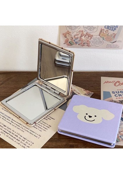 Inek Ayı Parlak Bataklık Makyaj Aynası Taşınabilir Büyüteç El Kare Makyaj Ayakta Vanity Katlanabilir Cep Aynası Sevimli Kompakt Kızlar (Yurt Dışından)