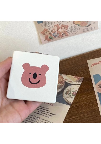 Inek Ayı Parlak Bataklık Makyaj Aynası Taşınabilir Büyüteç El Kare Makyaj Ayakta Vanity Katlanabilir Cep Aynası Sevimli Kompakt Kızlar (Yurt Dışından) indirimleri